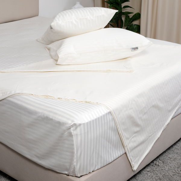 Flat bed sheet set, Satin, Stripe - Off White