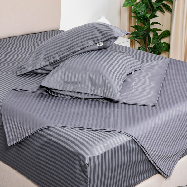 Flat  bed sheet set, Satin, Stripe - Gray