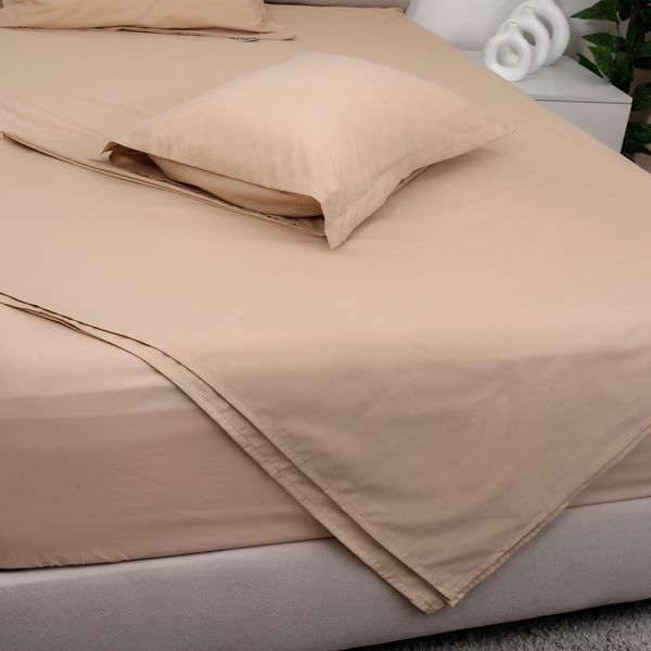 Egyptian Percale Cotton, Flat bed sheet set - Tan