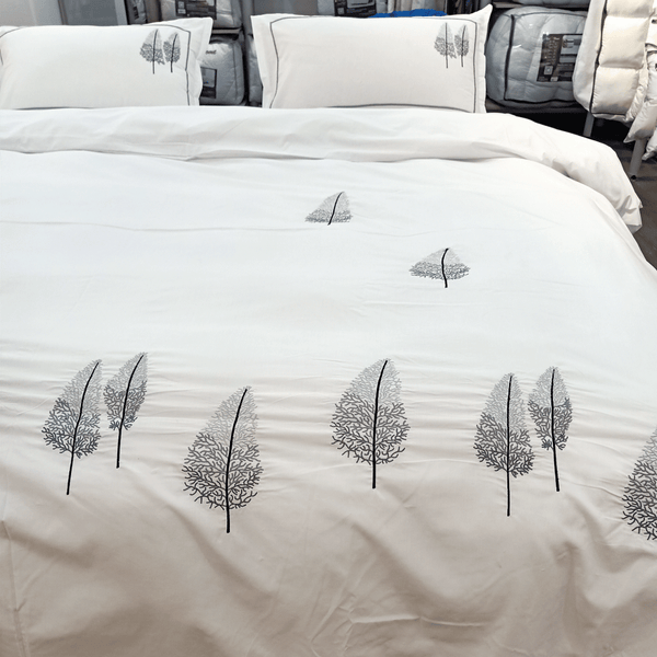 Egyptian Percale Cotton, Trees Embroidered Duvet Cover Set