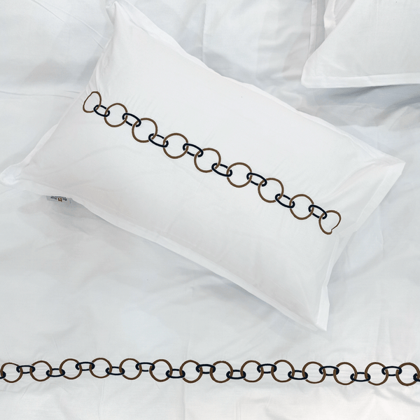 Egyptian Percale Cotton, Links Embroidered Duvet Cover Set